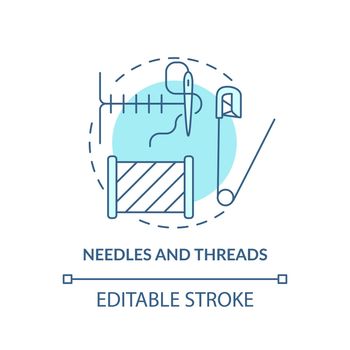 Needles and threads turquoise concept icon