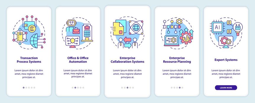 Information systems types onboarding mobile app screen