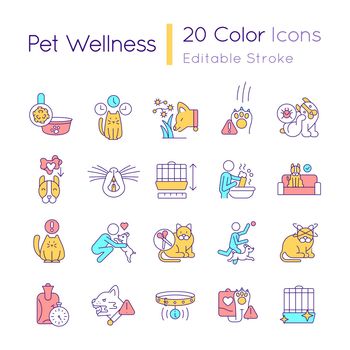 Pet wellness RGB color icons set