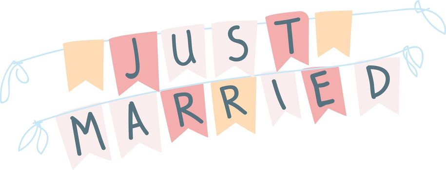Just married decorative party flags semi flat color vector object
