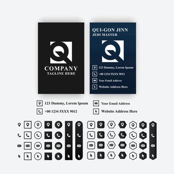 Business Card Design Template, Contact Information Icons Set.