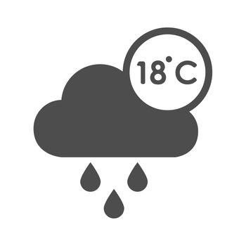 Weather cloud icon with raindrops showing temperature 18 degrees celsius Silhouette vector icon. Meteorological weather forecast flat icon for web, mobile apps and user interface design