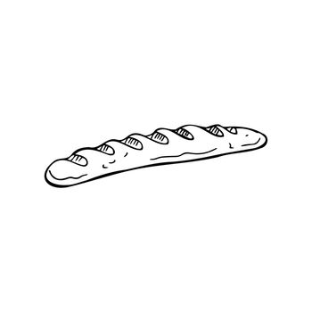 Loaf of bread french baguette thin black lines on white background - Vector