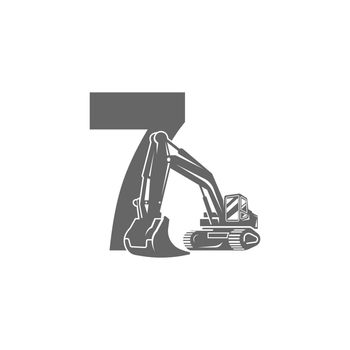 Excavator icon with number 7 design illustration
