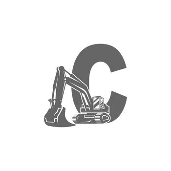 Excavator icon with letter C design illustration