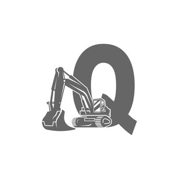 Excavator icon with letter Q design illustration