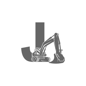 Excavator icon with letter J design illustration
