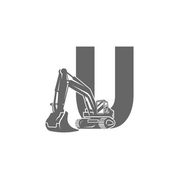 Excavator icon with letter U design illustration