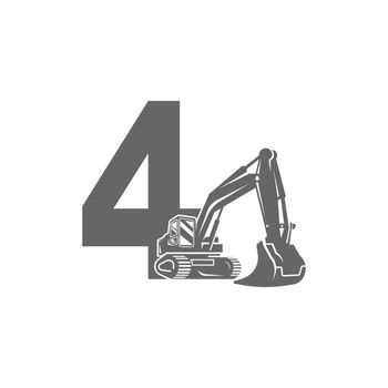 Excavator icon with number 4 design illustration