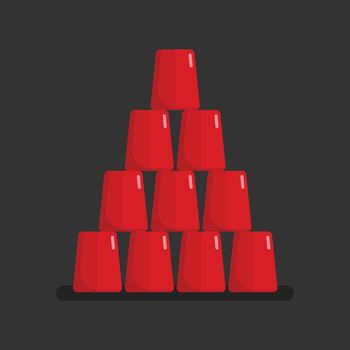 Red glasses stacked in a pyramid tower