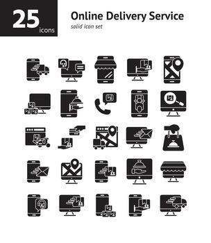 Online Delivery Service solid icon set.