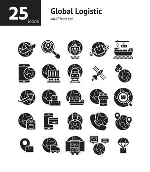 Global Logistic solid icon set.