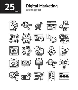 Digital Marketing outline icon set.