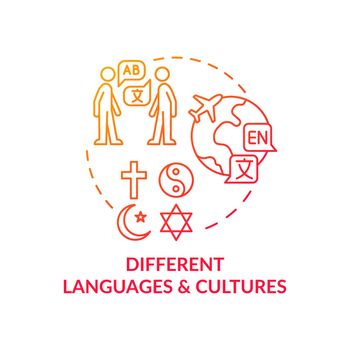 Different languages and cultures red gradient concept icon