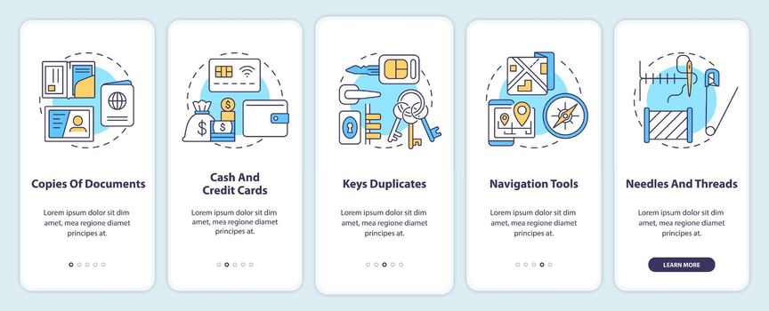 Essential things to pack onboarding mobile app screen