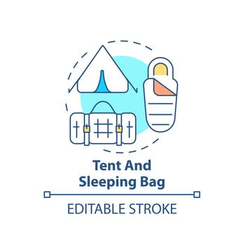 Tent and sleeping bag concept icon