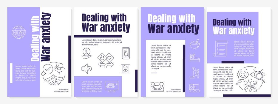 Coping with war anxiety purple brochure template