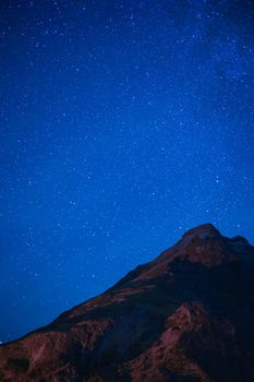 Starry sky and Iceland snowy mountain