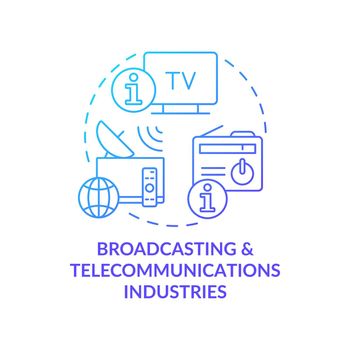 Broadcasting and telecommunications industries blue gradient concept icon