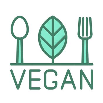 vegan line vector icon in two colors isolated on white background. vegan friendly green logo icon for web design, ui, mobile apps and polygraphy