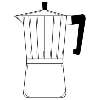 Hand drawn geyser coffee maker. Equipment for making ground coffee. Doodle style. Vector