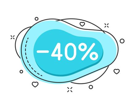 40 percent color bubble shape discount with decorations isolated on white background. Business discount stickers for shops and promo advertising