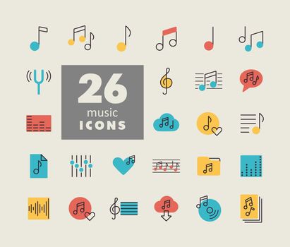 Music notes flat vector icons set