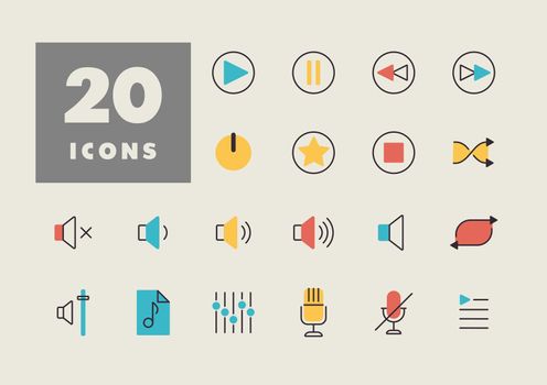 Multimedia user interface vector icons set