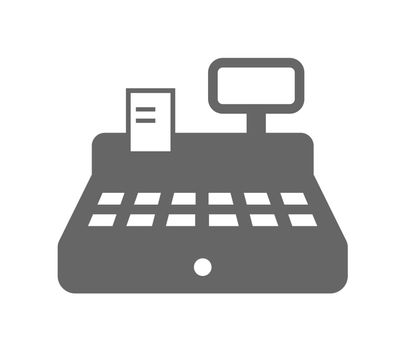 cash register icon isolated on white background. cash register with check monochrome vector icon for web and ui design, mobile apps and print products