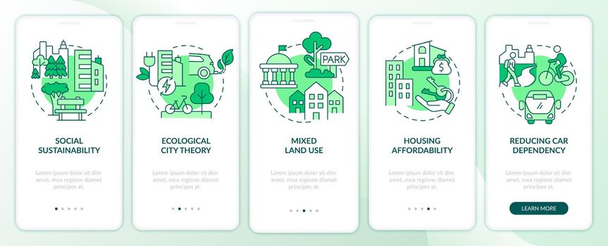 Sustainability in urban planning green onboarding mobile app screen