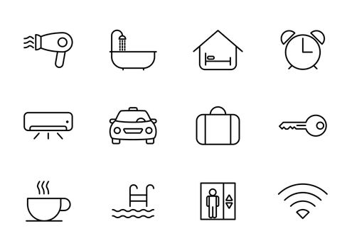 hotel outline vector icons isolated on white. hotel icon set for web and ui design, mobile apps and print products