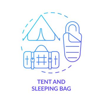 Tent and sleeping bag blue gradient concept icon