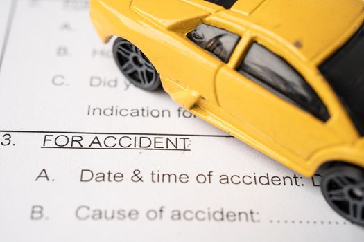 Car on Insurance  claim accident  form, Car loan, insurance and leasing time concepts.