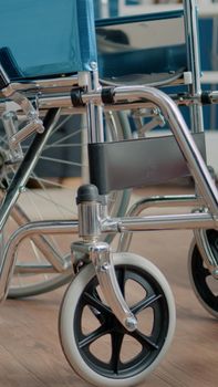 Close up of wheelchair for physical support in nursing home