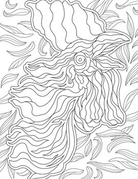 Abstract vector line drawing rooster beak open. Digital lineart image chicken foliage pattern background. Outline artwork design hen animal leaves texture.