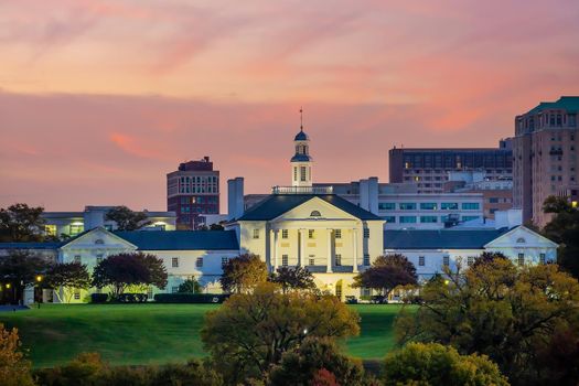 Richmond downtown city skyline cityscape in Virginia, USA at sunset