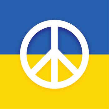 ukraine flag with peace symbol to stop russia war and invasion