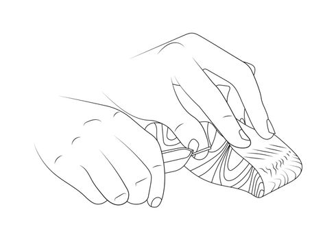 Remove pin bones from salmon sketch illustration.