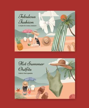 Facebook template with summer outfit fashion concept,watercolor style