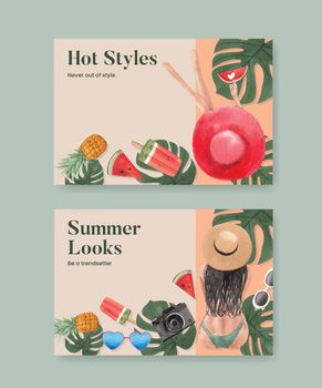 Facebook template with summer outfit fashion concept,watercolor style