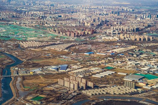 Housing district of China and Beijing seen from the plane