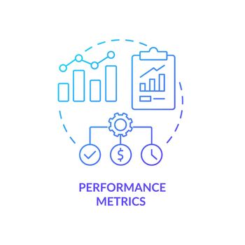 Performance metrics blue gradient concept icon. Application of business intelligence abstract idea thin line illustration. Measure data. Isolated outline drawing. Myriad Pro-Bold font used