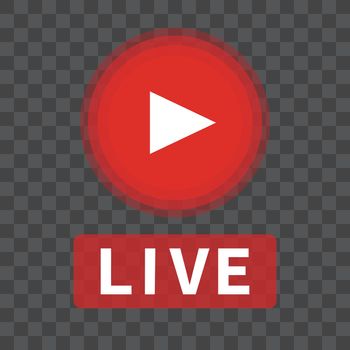 Live logo and play button isolated on transparent background. Live TV and social media broadcast. Vector.