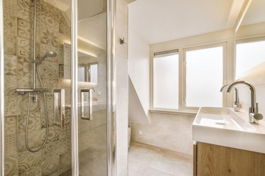Bathroom in gray tones in a modern house