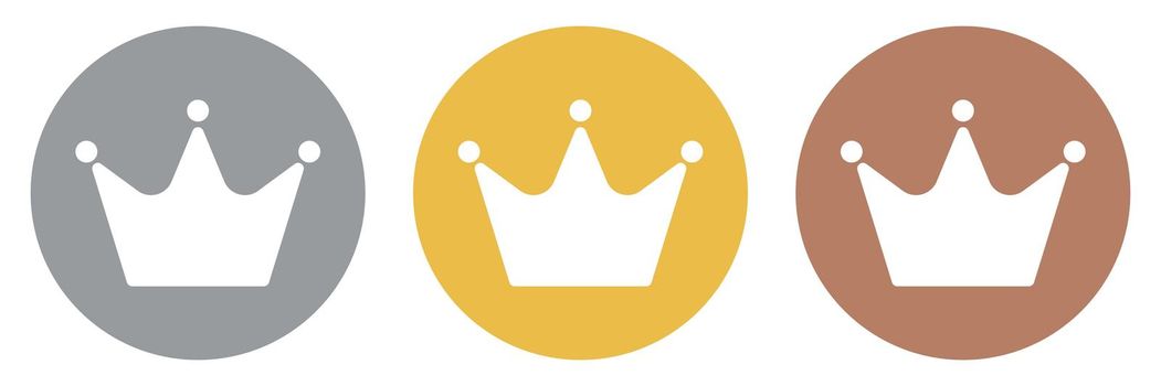 A set of gold, silver, and bronze crown icons. Ranking icons. Vectors.