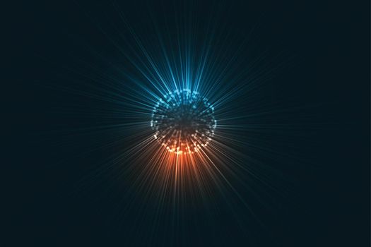 3d digital sphere with glowing light streak background