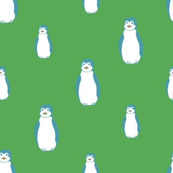 Children's novelty penguins in checker pattern on green background.