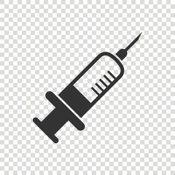 Syringe icon in flat style. Coronavirus vaccine inject vector illustration on isolated background. Covid-19 vaccination sign business concept.