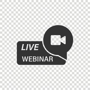 Live webinar icon in flat style. Online training vector illustration on isolated background. Conference stream sign business concept.