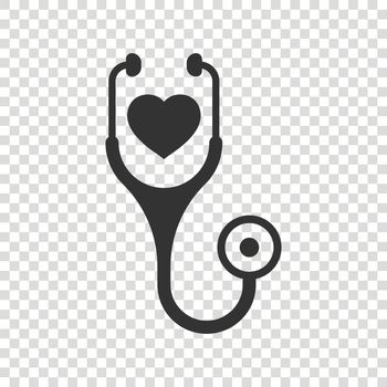 Stethoscope icon in flat style. Heart diagnostic vector illustration on isolated background. Medicine sign business concept.